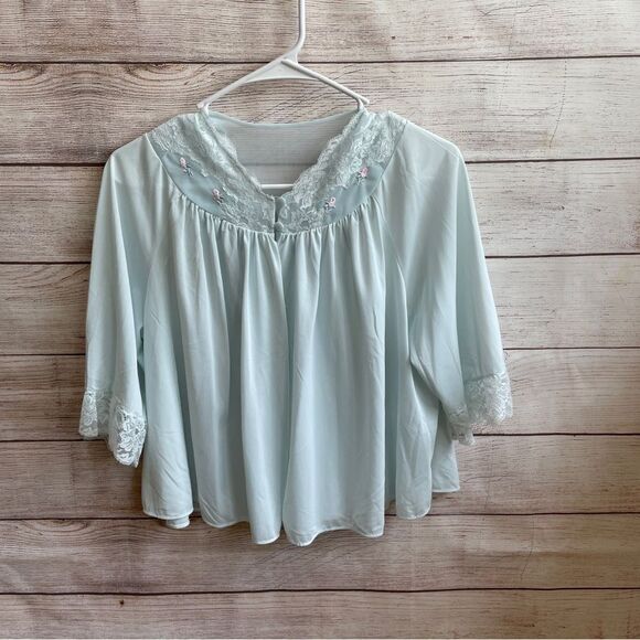 VINTAGE SHADOWLINE BED JACKET IN BABY BLUE - Picture 1 of 5
